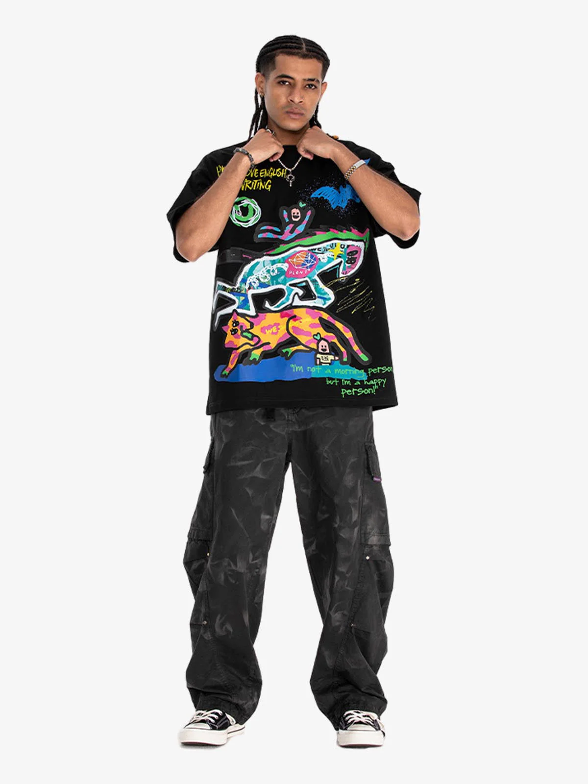 Hand-Painted Graffiti Animal Illustration Graphic T-Shirt - Image 9