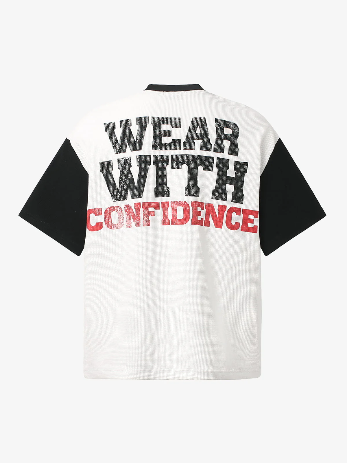 Heart Slogan Graphic Contrast Sleeve Waffle Knit T-Shirt - Image 2