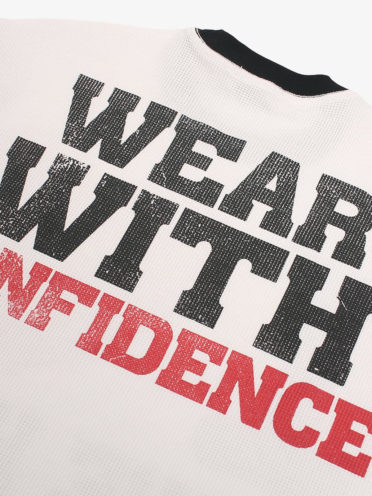 Heart Slogan Graphic Contrast Sleeve Waffle Knit T-Shirt - Image 4