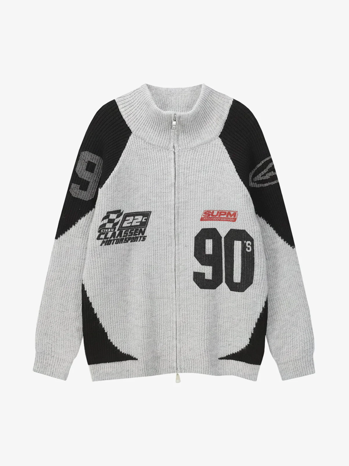 High Street Biker Style Patchwork Zip-up Knitted Jacket - Image 2