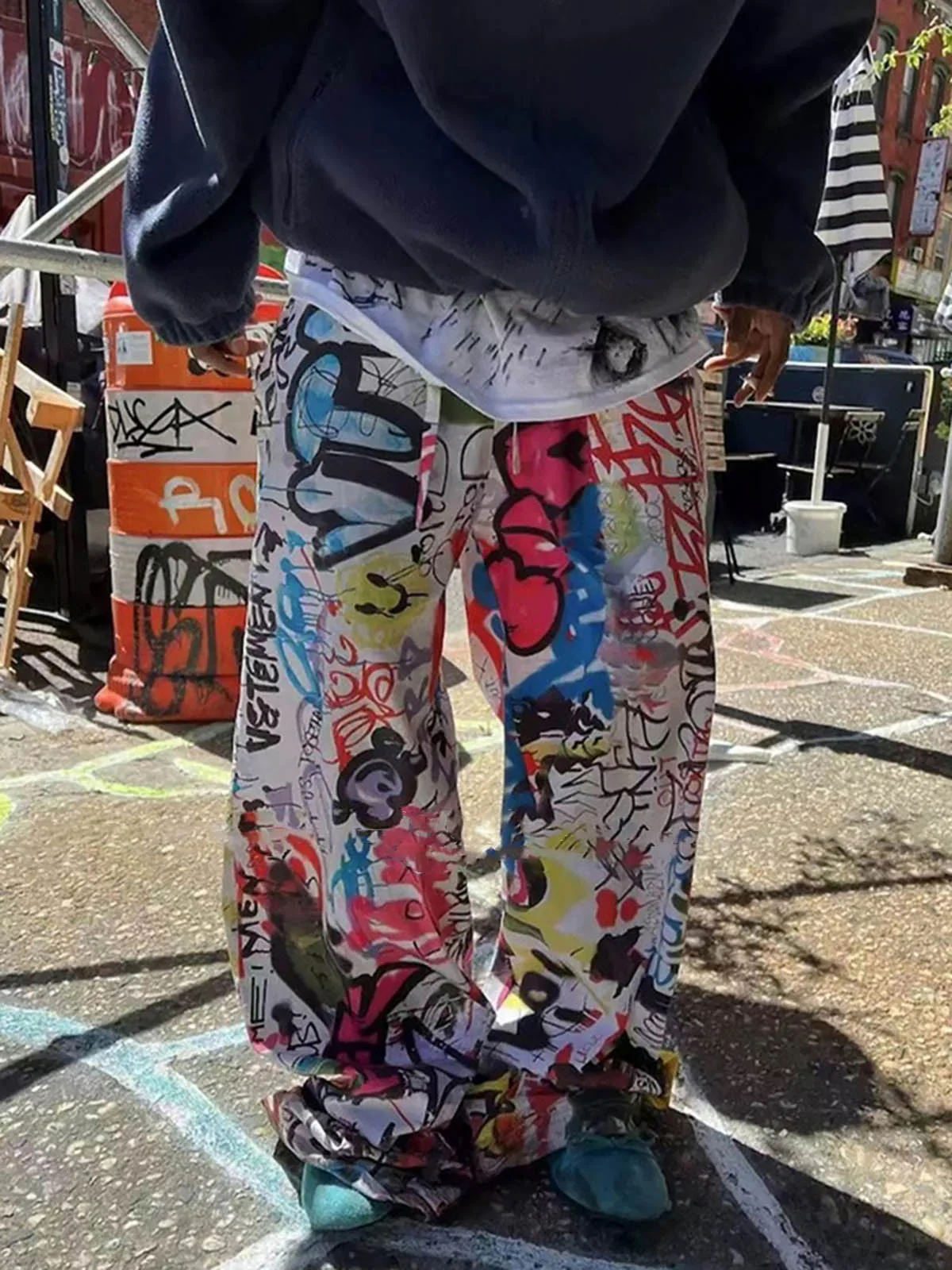 High Street Digital Print Graffiti Wide-Leg Jeans - Image 4