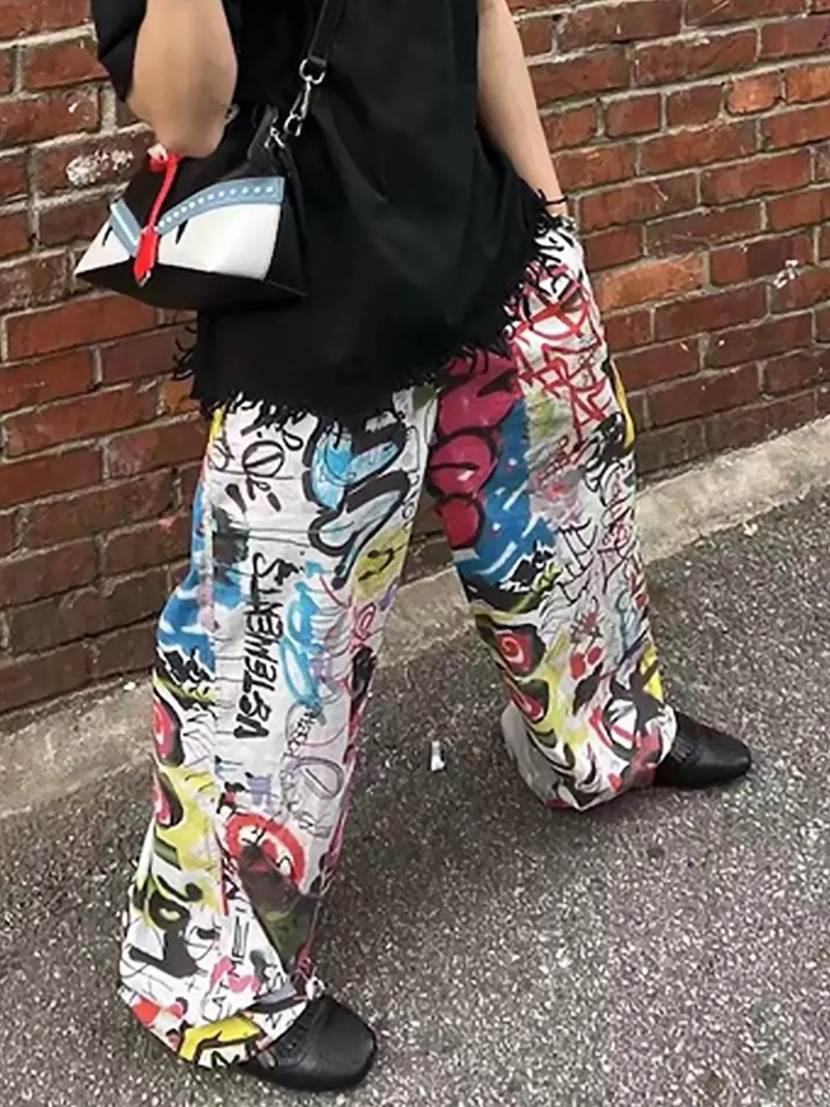 High Street Digital Print Graffiti Wide-Leg Jeans - Image 7