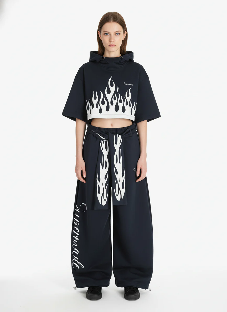 High Street Flame Print Baggy Sweatpants - Image 2