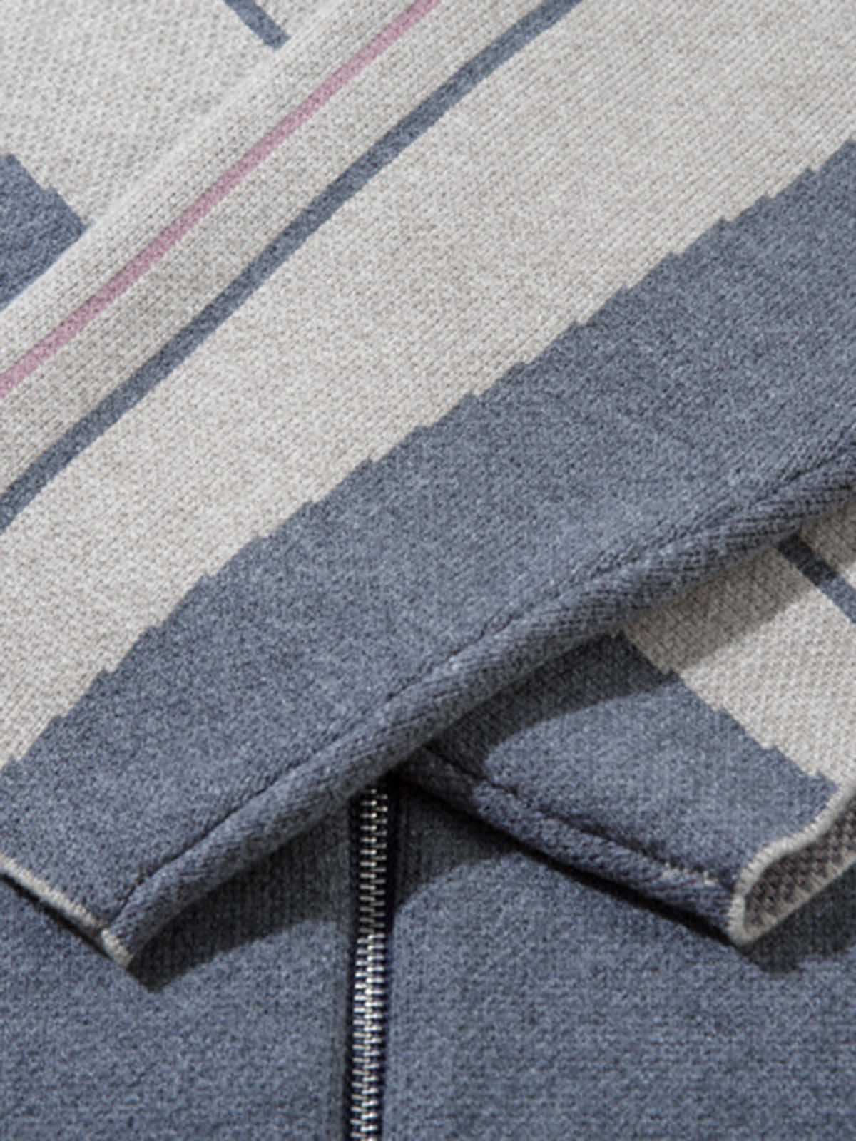 High Street Geometric Deconstruction Splicing Cardigan Sweater - Image 13