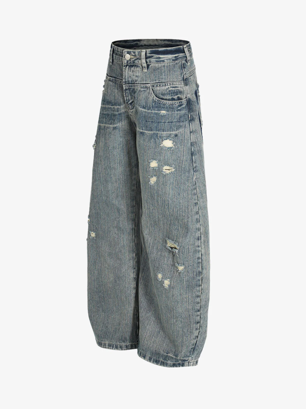 High Waist Distressed Barrel Denim Jeans - Image 3