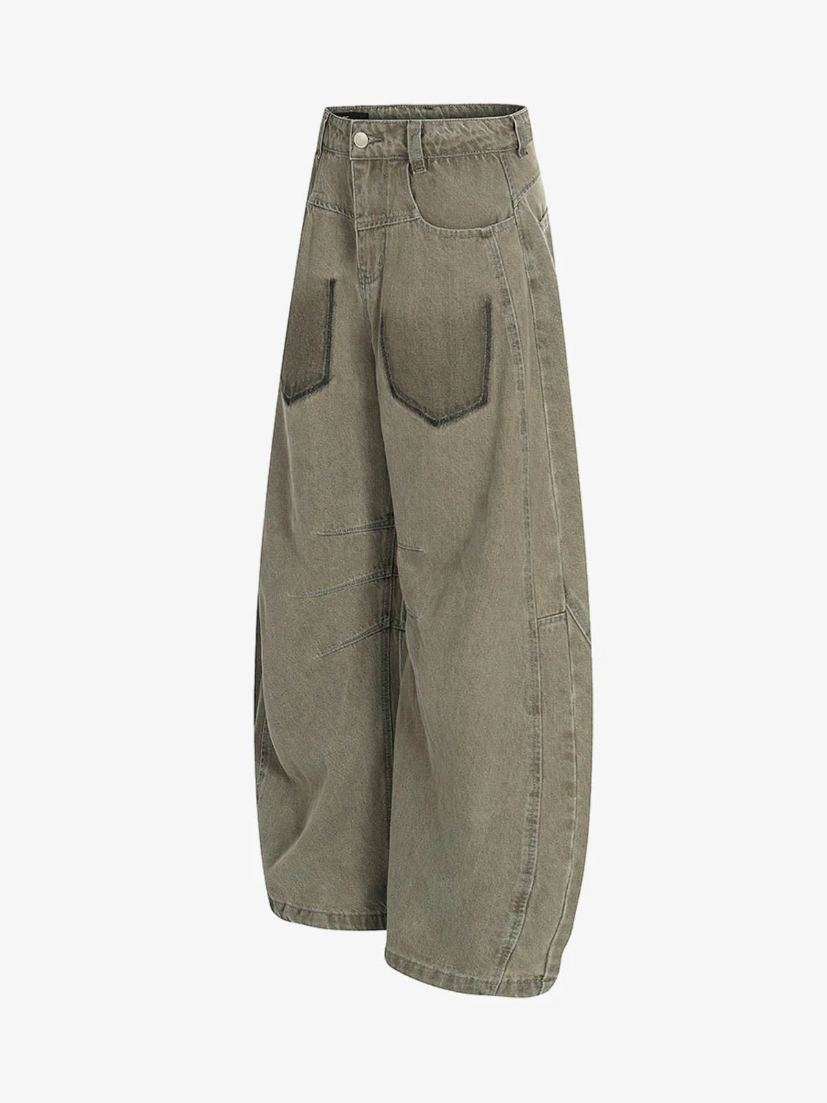 High Waist Pleated Barrel Leg Washed Pants - Image 3