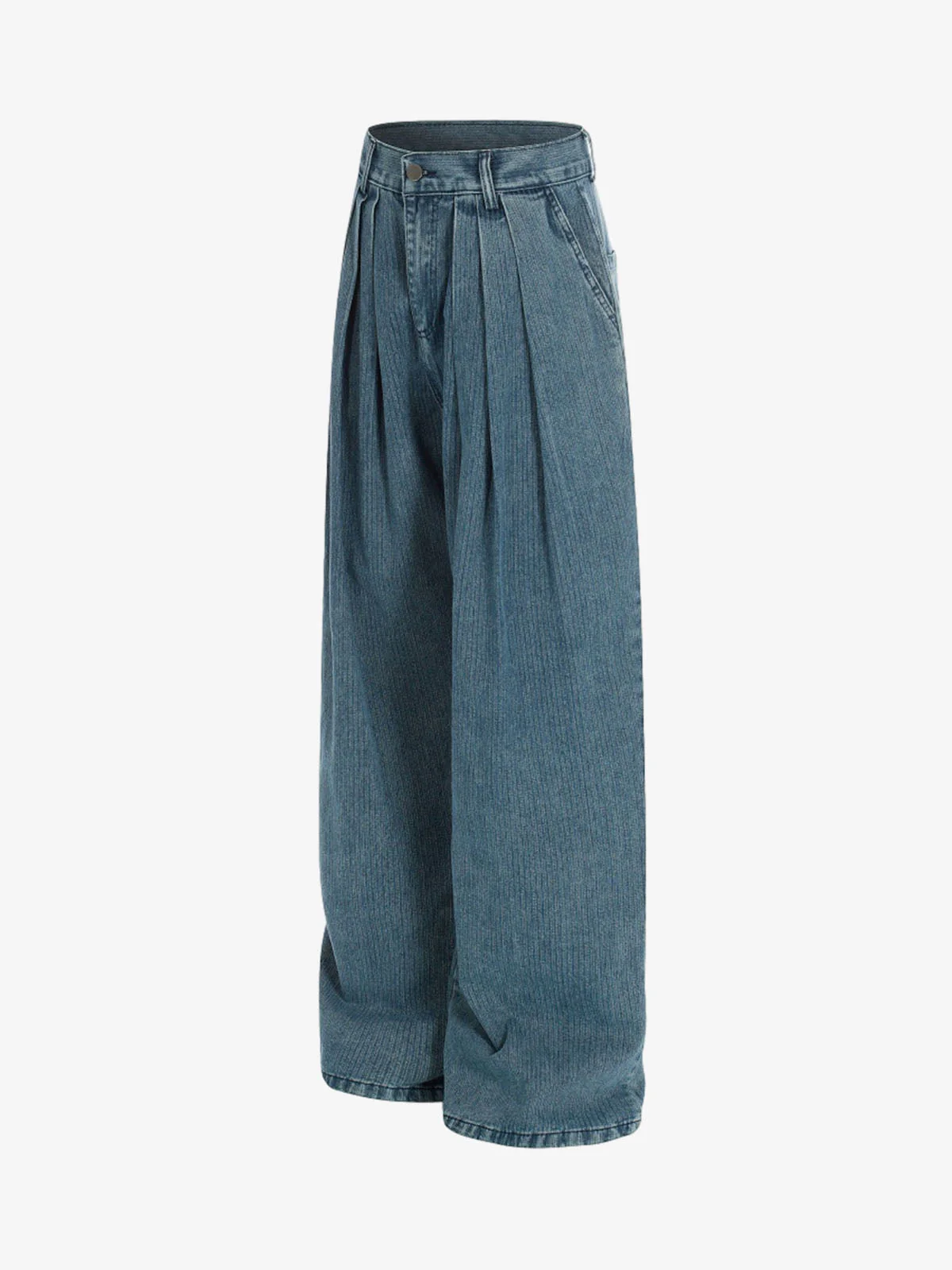 High Waist Pleated Wide Leg Jeans - Image 3
