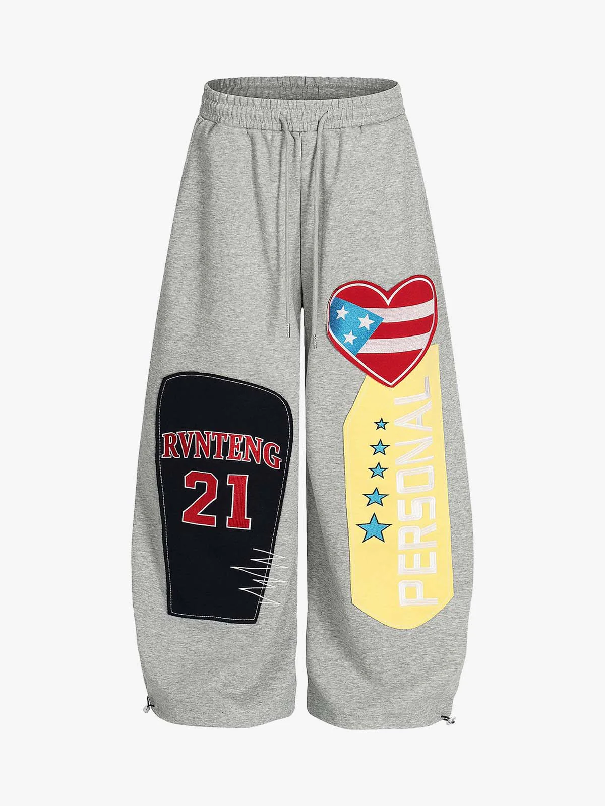 Hip-Hop Patch Embroidered Wide-Leg Sweatpants - Image 2