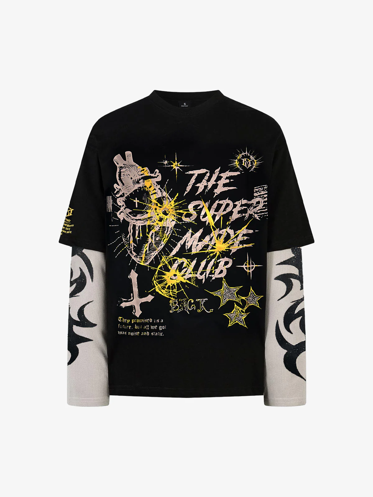 Hip-Hop Punk Faux Two-Piece Long-Sleeved T-Shirt - 2457 - Image 2