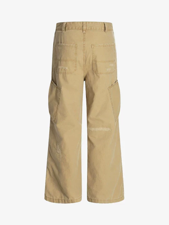 Cotton Hole Patch Pleated Multi-Pocket Cargo Casual Pants - Image 6