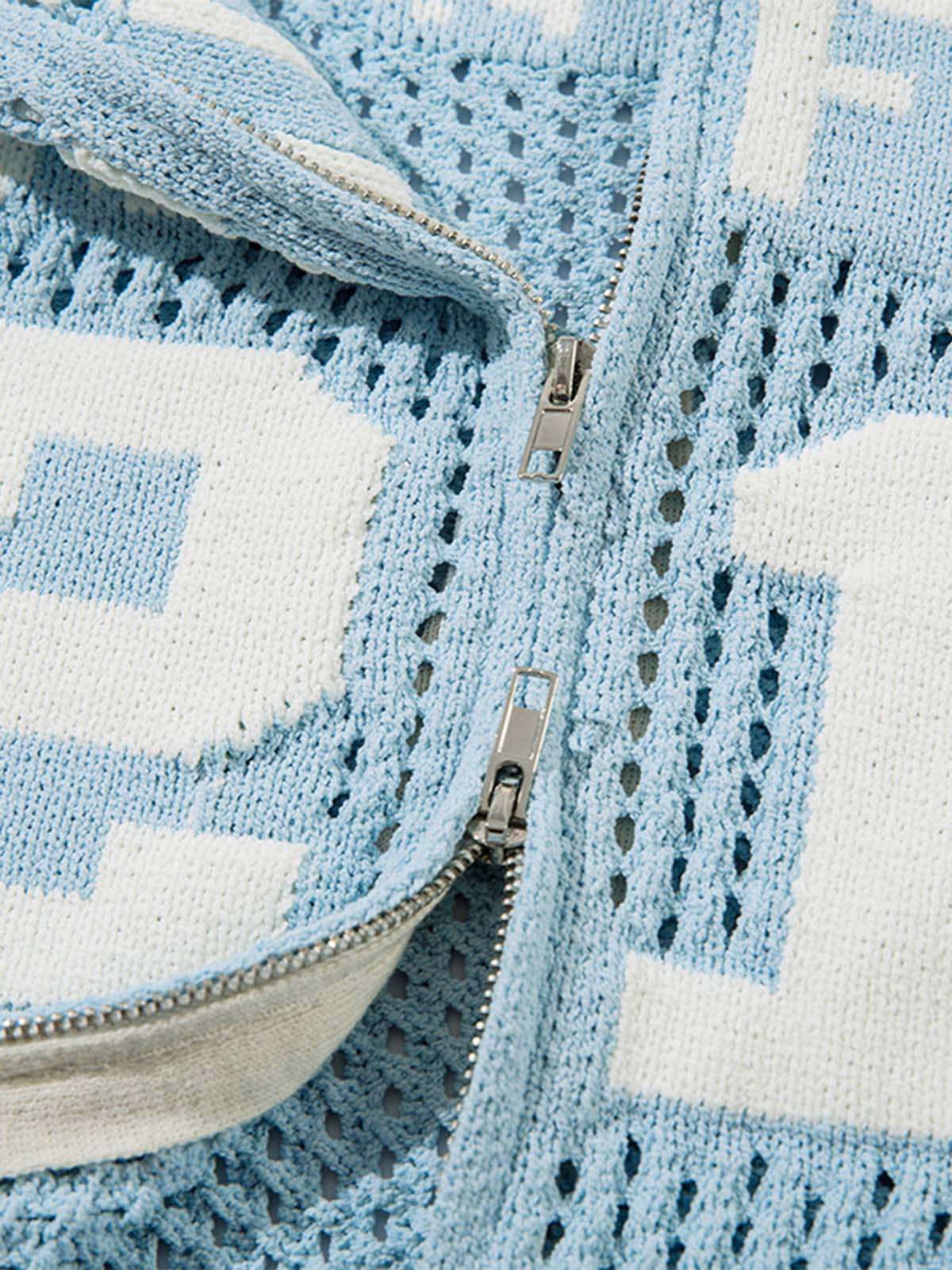 Hollow Knit Sports Zipper Racing Jacket - Image 11