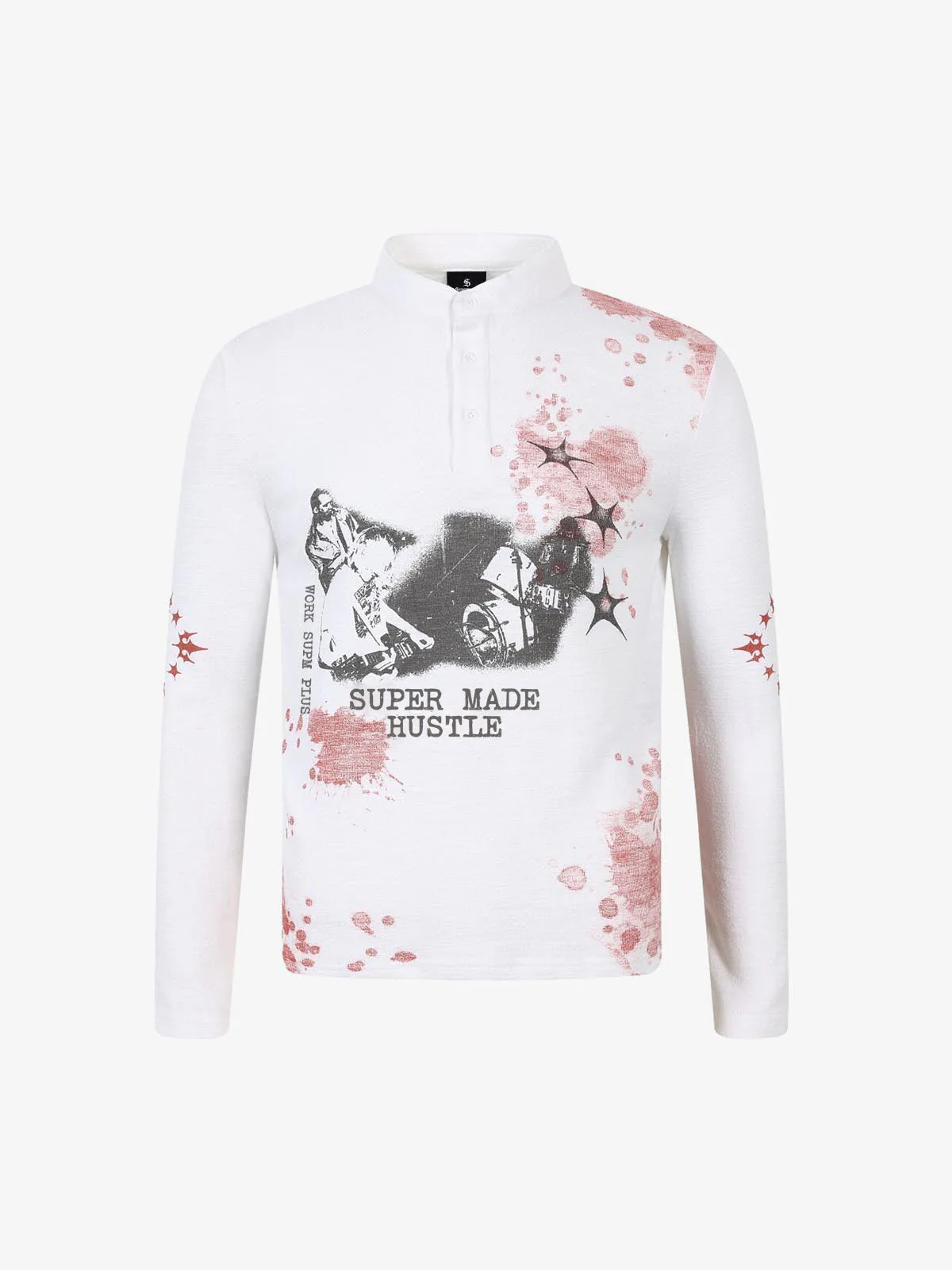Hustle Graphic Print Henley Long Sleeve T-Shirt - Image 2