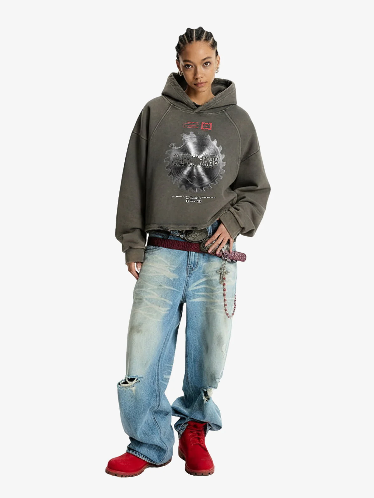 Industrial Saw Blade Graphic Cropped Hoodie - Image 3