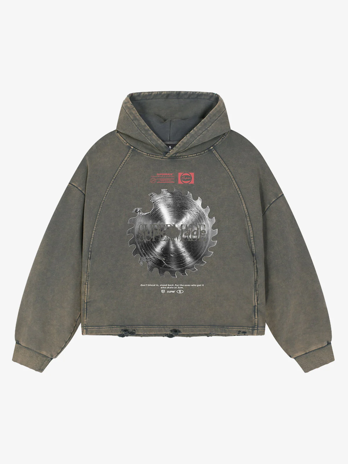 Industrial Saw Blade Graphic Cropped Hoodie - Image 4