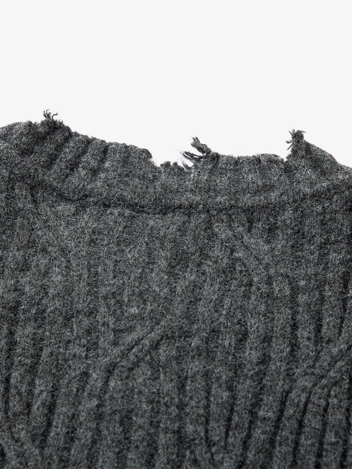 Knitted Distressed Diamond Pattern Raw Edge Sweater - Image 10