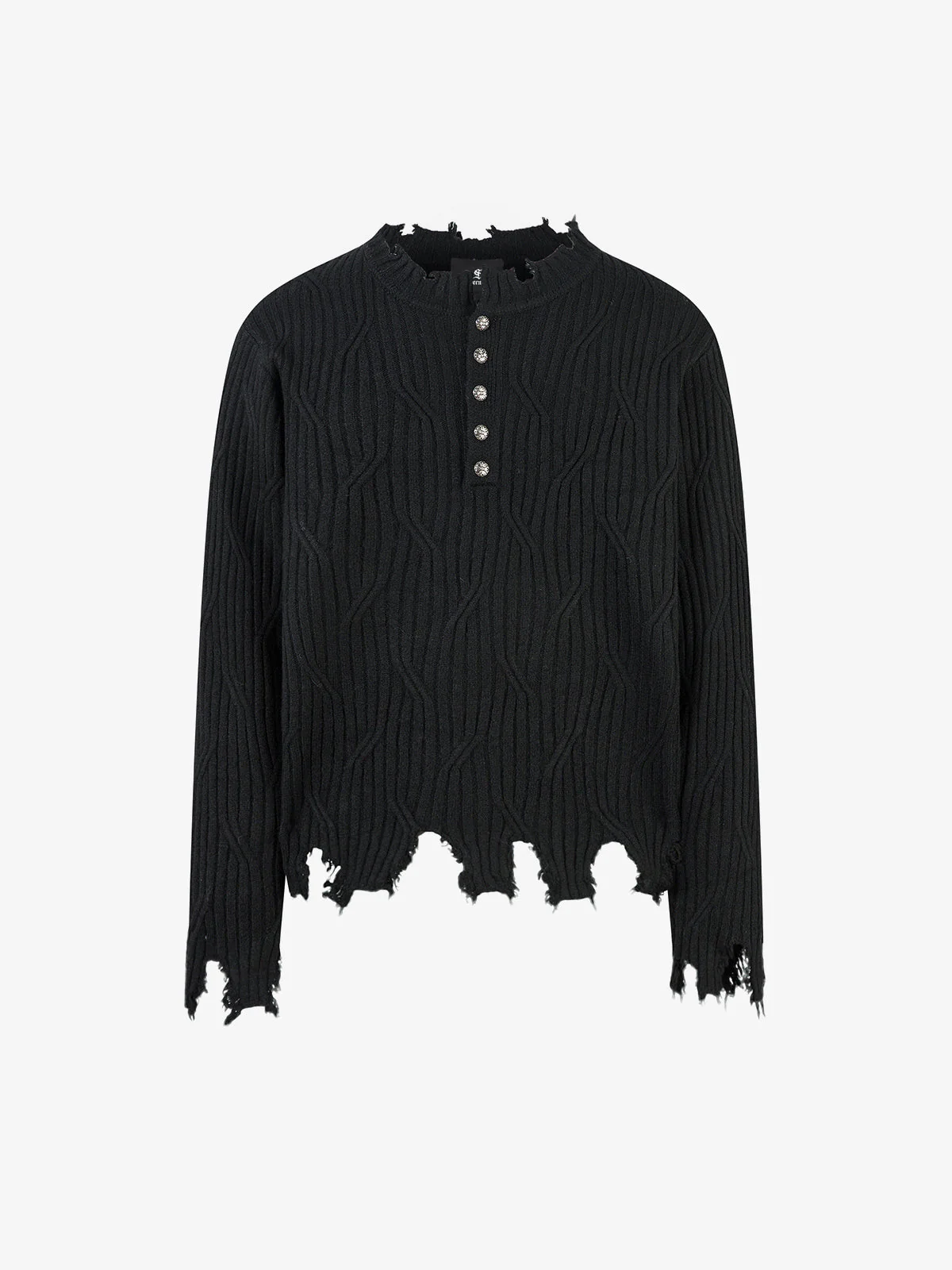 Knitted Distressed Diamond Pattern Raw Edge Sweater - Image 2