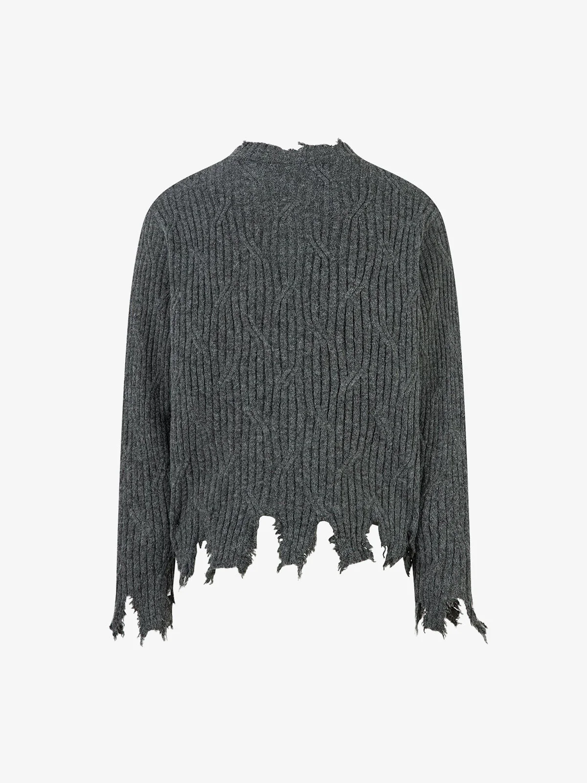 Knitted Distressed Diamond Pattern Raw Edge Sweater - Image 7