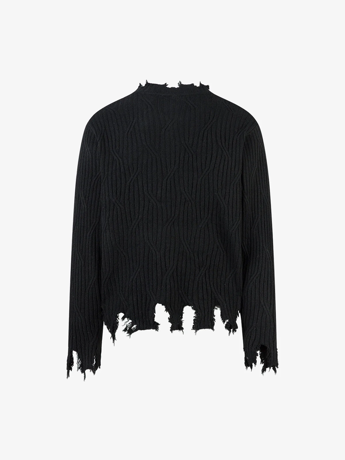 Knitted Distressed Diamond Pattern Raw Edge Sweater - Image 8