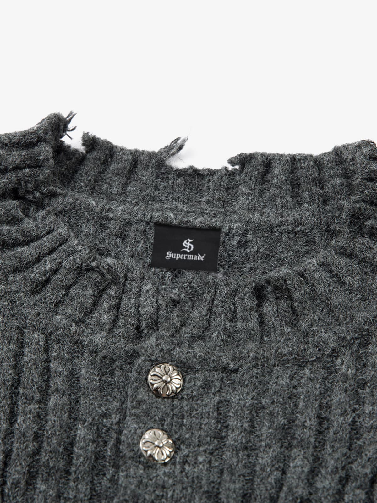 Knitted Distressed Diamond Pattern Raw Edge Sweater - Image 9