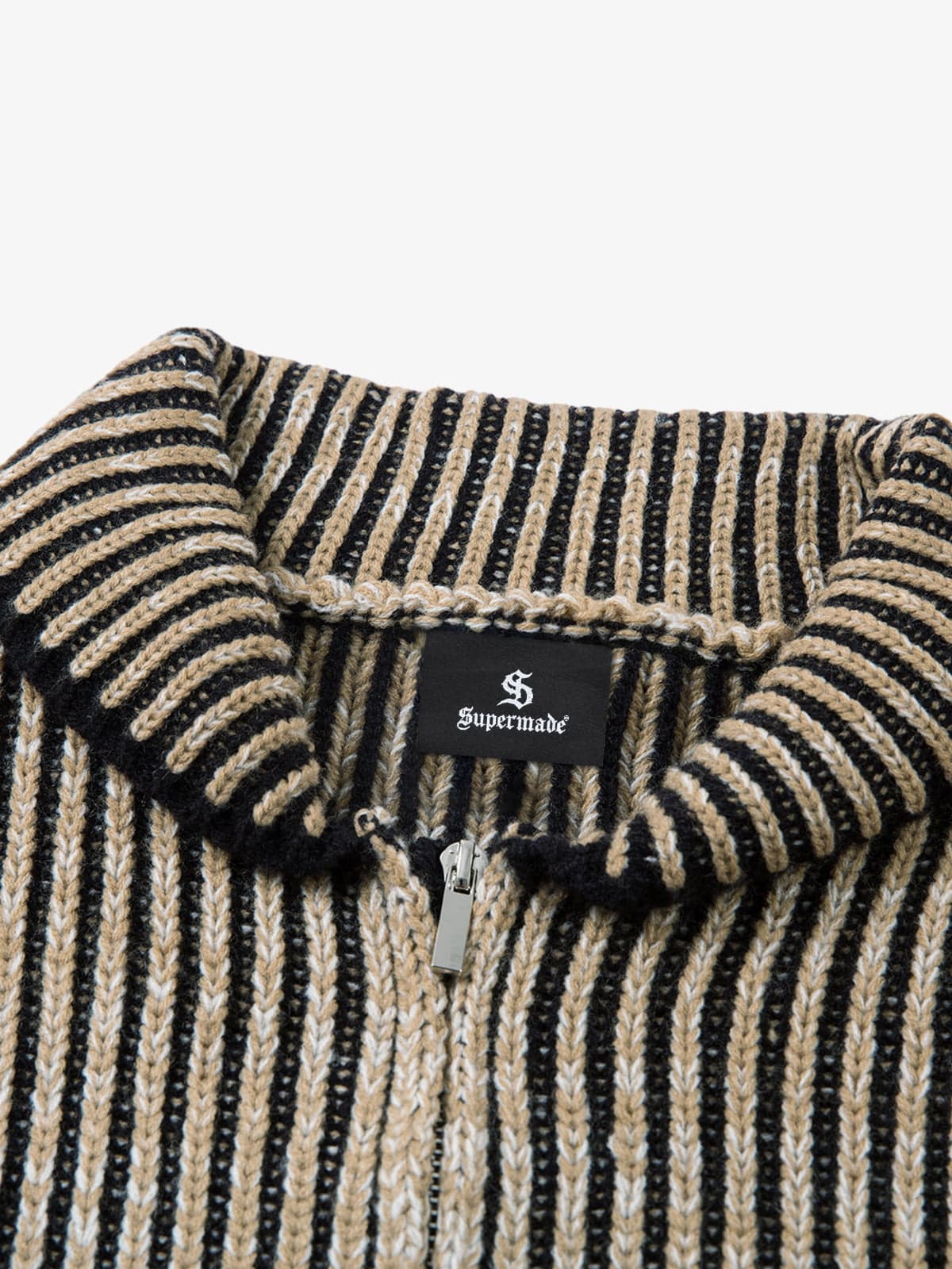 Knitted Retro Zipper Cardigan Stand Collar Vertical Striped Sweater - Image 3