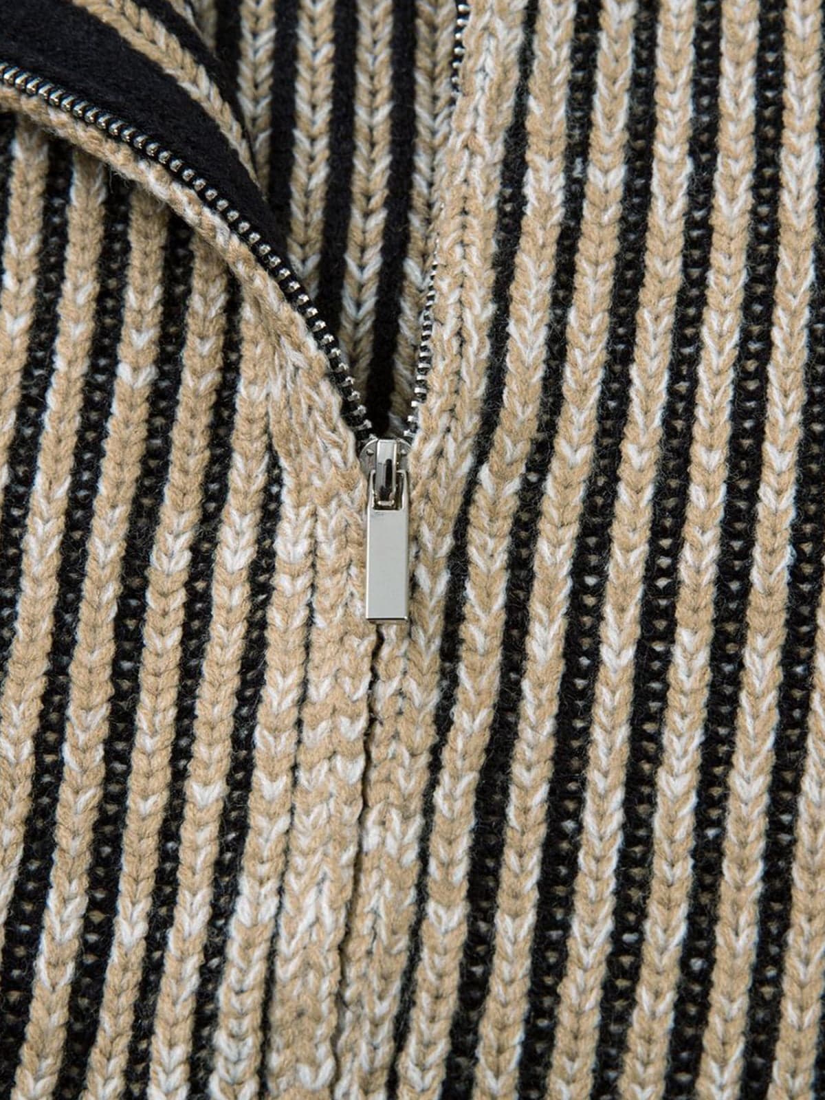 Knitted Retro Zipper Cardigan Stand Collar Vertical Striped Sweater - Image 4