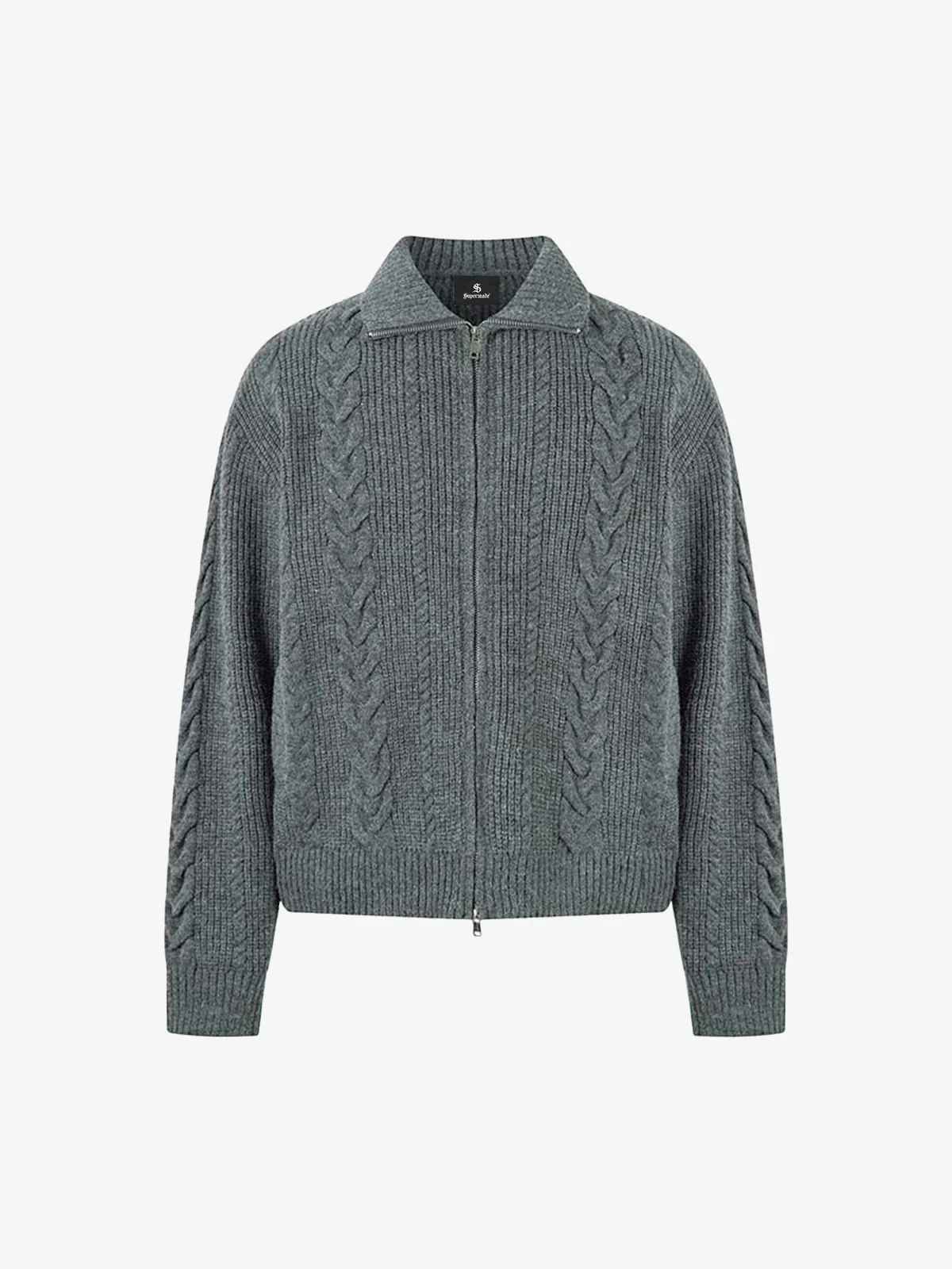 Knitted Vintage Floral Wheat Ear Pattern Double Zip Sweater - Image 2