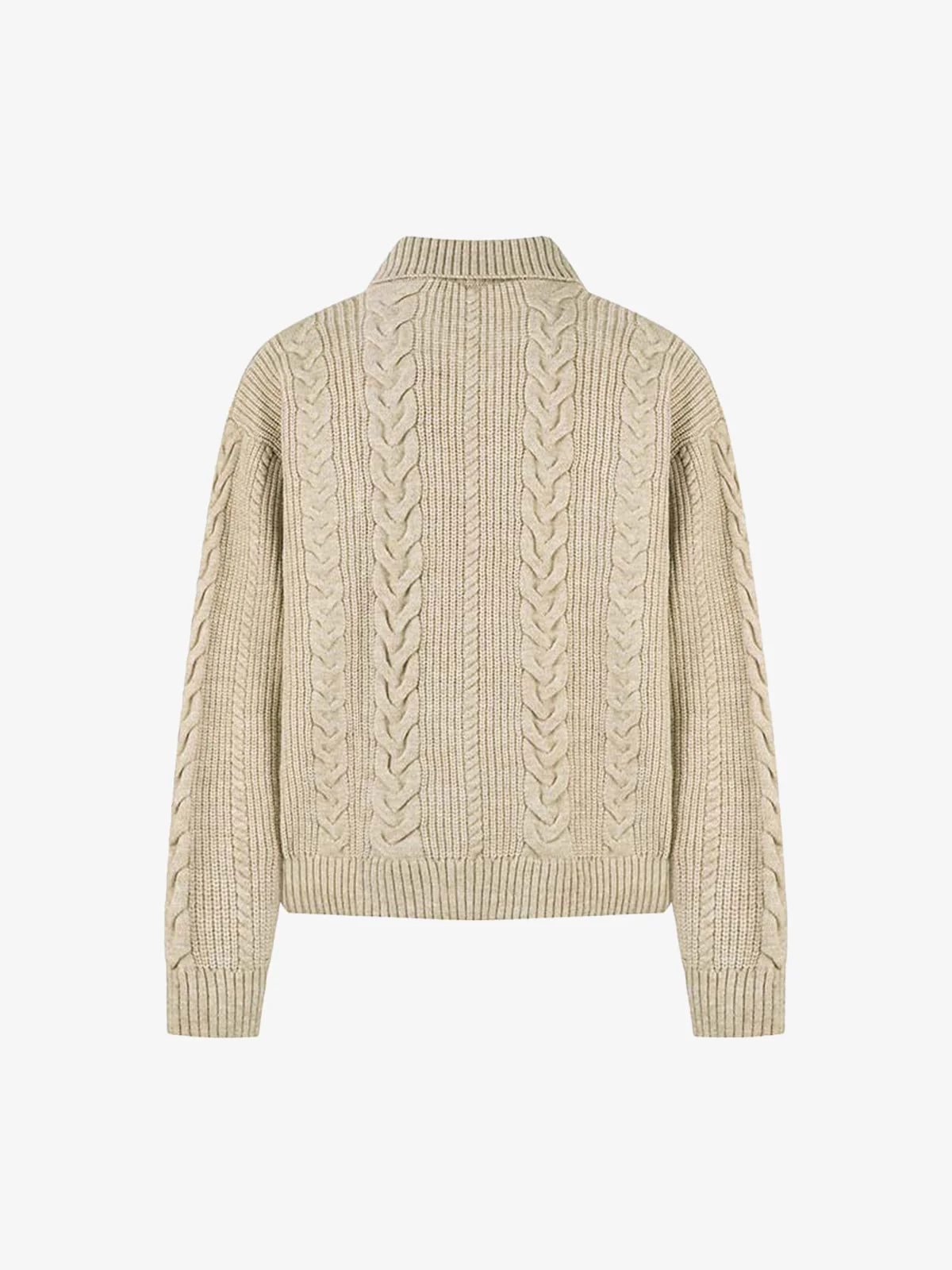 Knitted Vintage Floral Wheat Ear Pattern Double Zip Sweater - Image 3