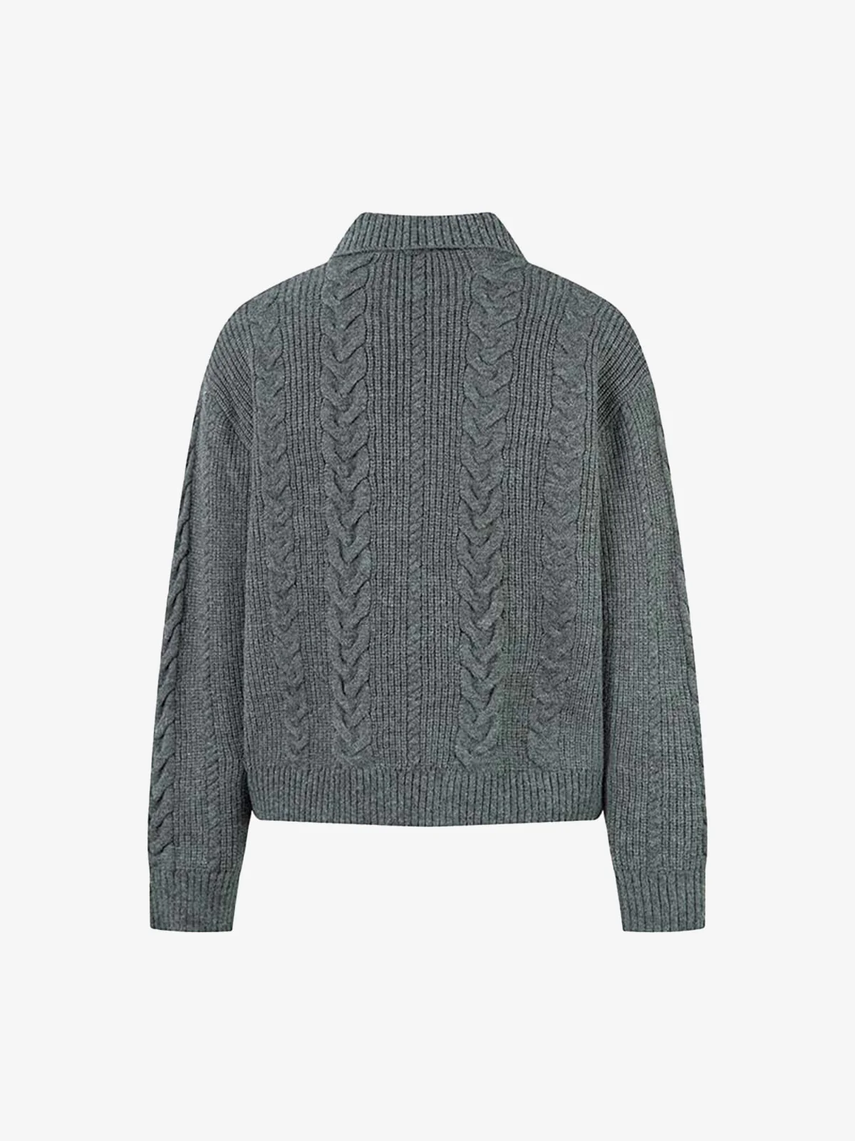 Knitted Vintage Floral Wheat Ear Pattern Double Zip Sweater - Image 4