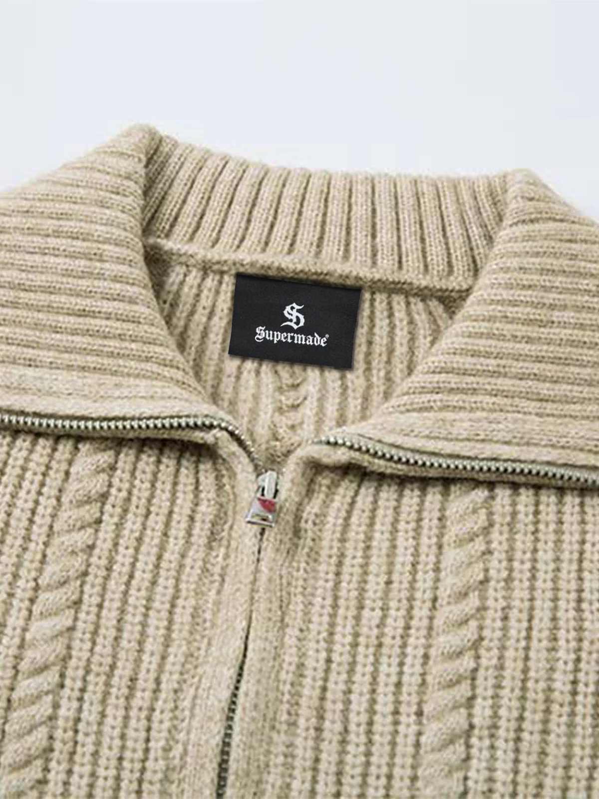 Knitted Vintage Floral Wheat Ear Pattern Double Zip Sweater - Image 5