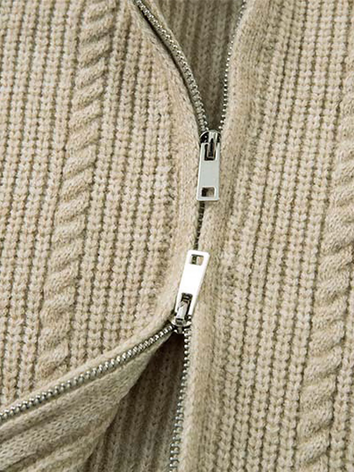 Knitted Vintage Floral Wheat Ear Pattern Double Zip Sweater - Image 7