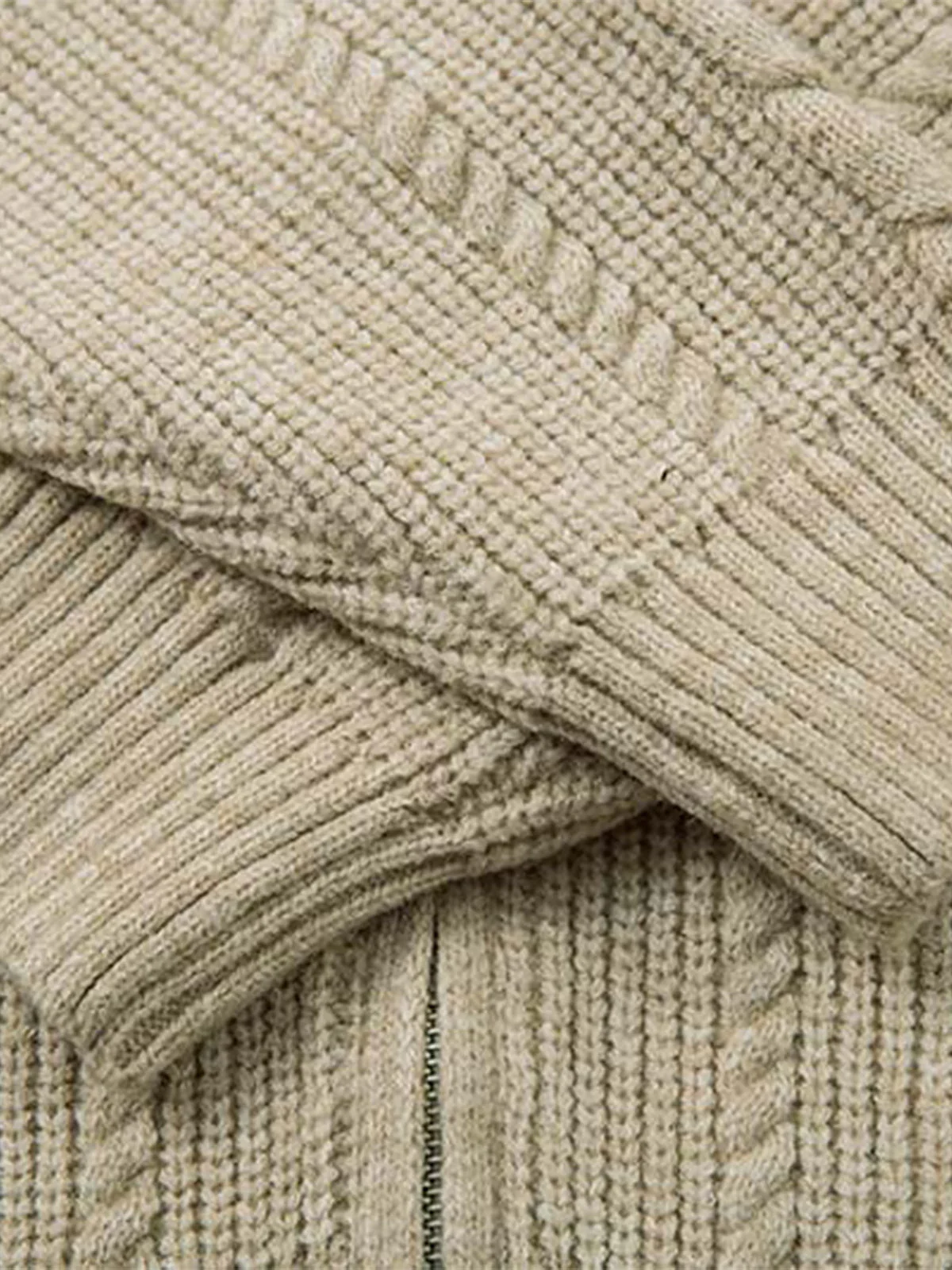 Knitted Vintage Floral Wheat Ear Pattern Double Zip Sweater - Image 9