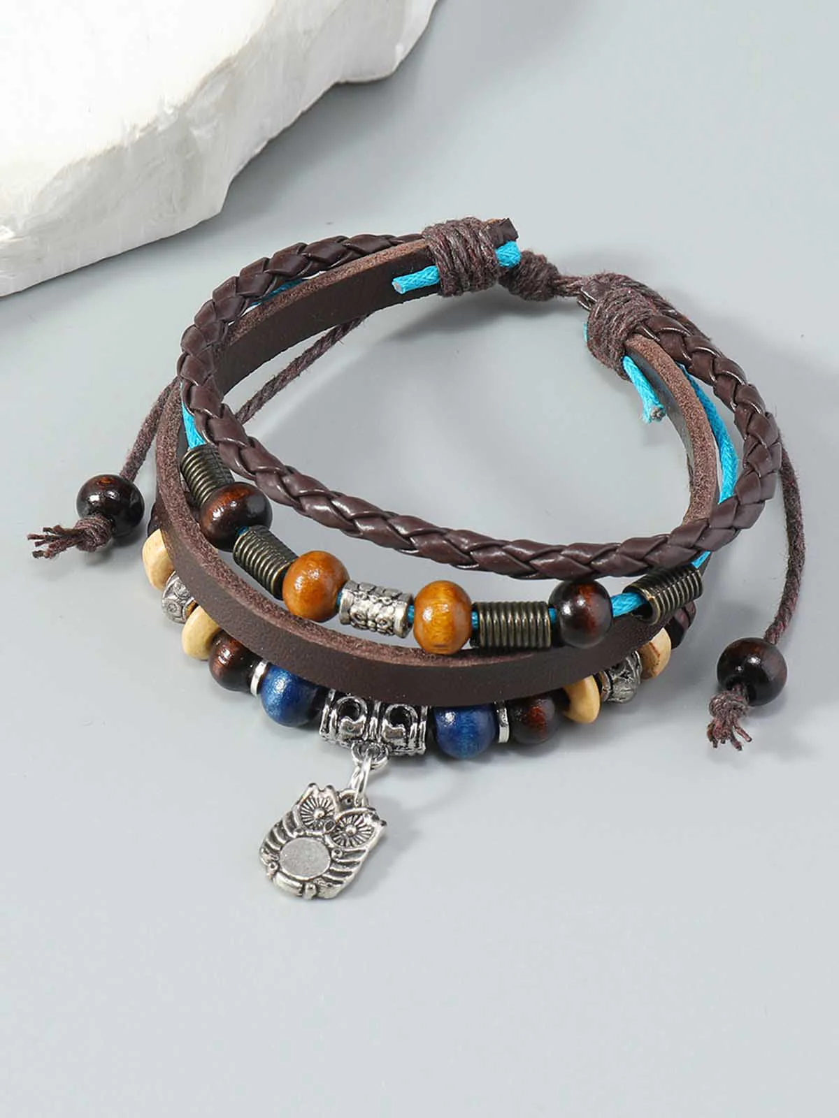 Layered Beaded Leather Bracelet - Image 5