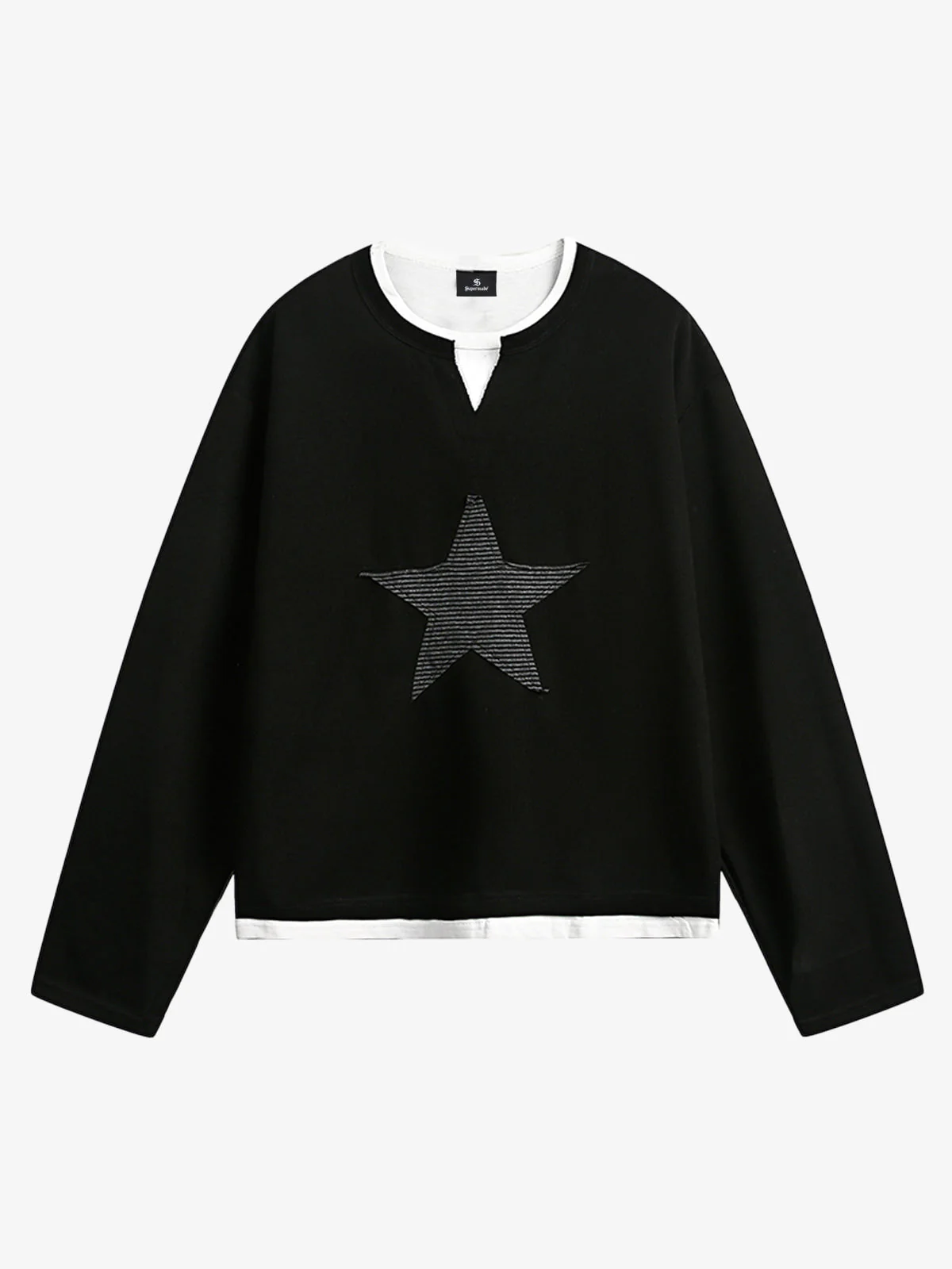 Layered Crewneck Star Print Long-Sleeve T-Shirt