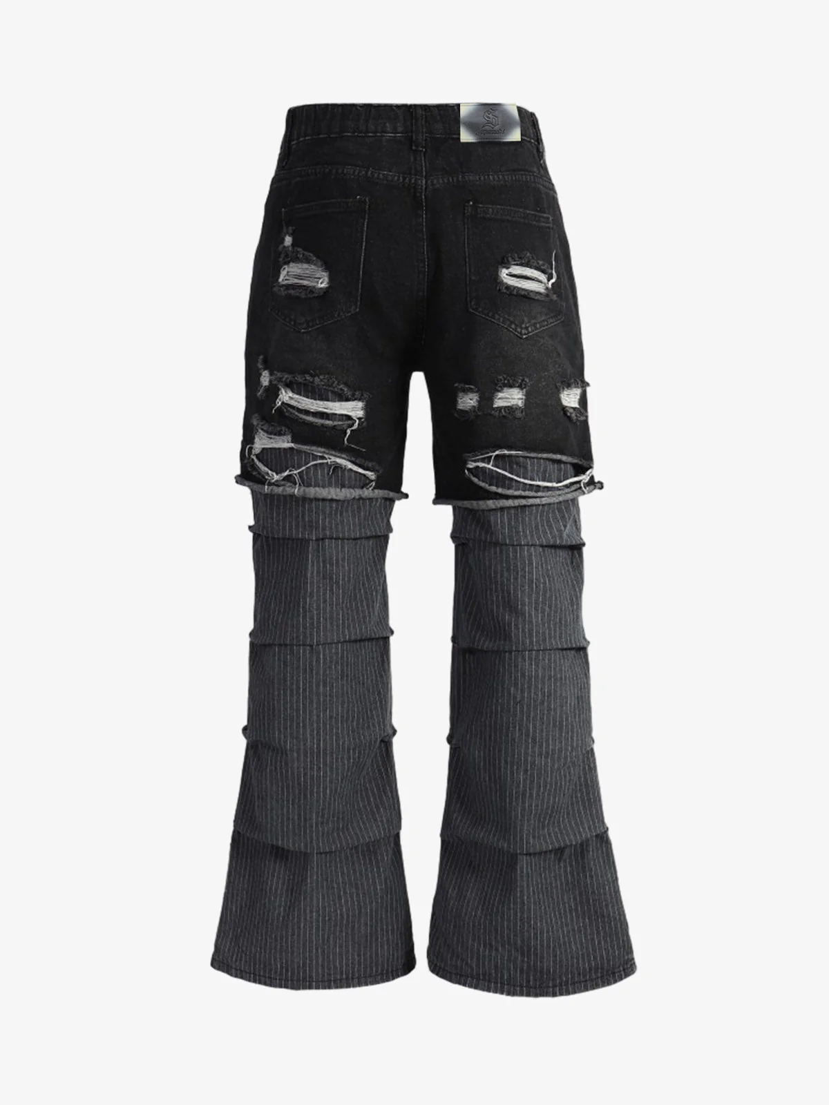 Layered Distressed Denim Shorts Stacked Flared Jeans - Image 5