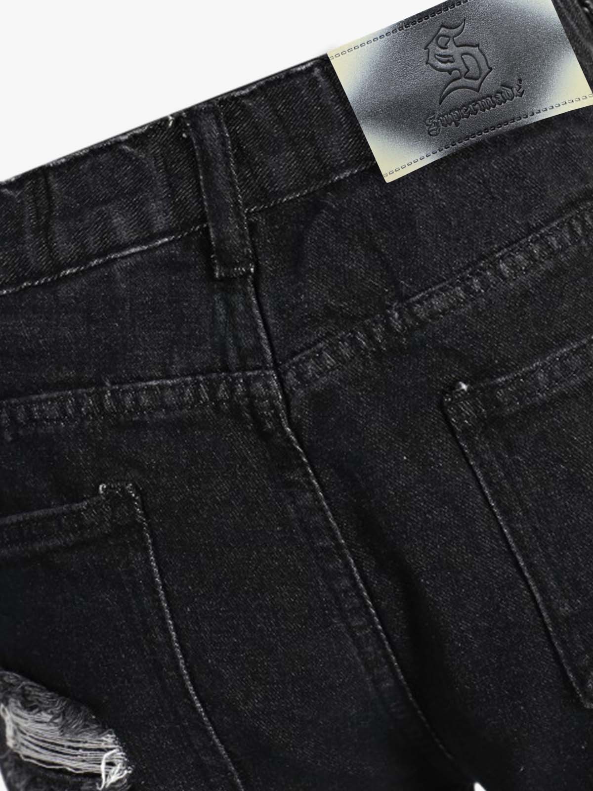 Layered Distressed Denim Shorts Stacked Flared Jeans - Image 7