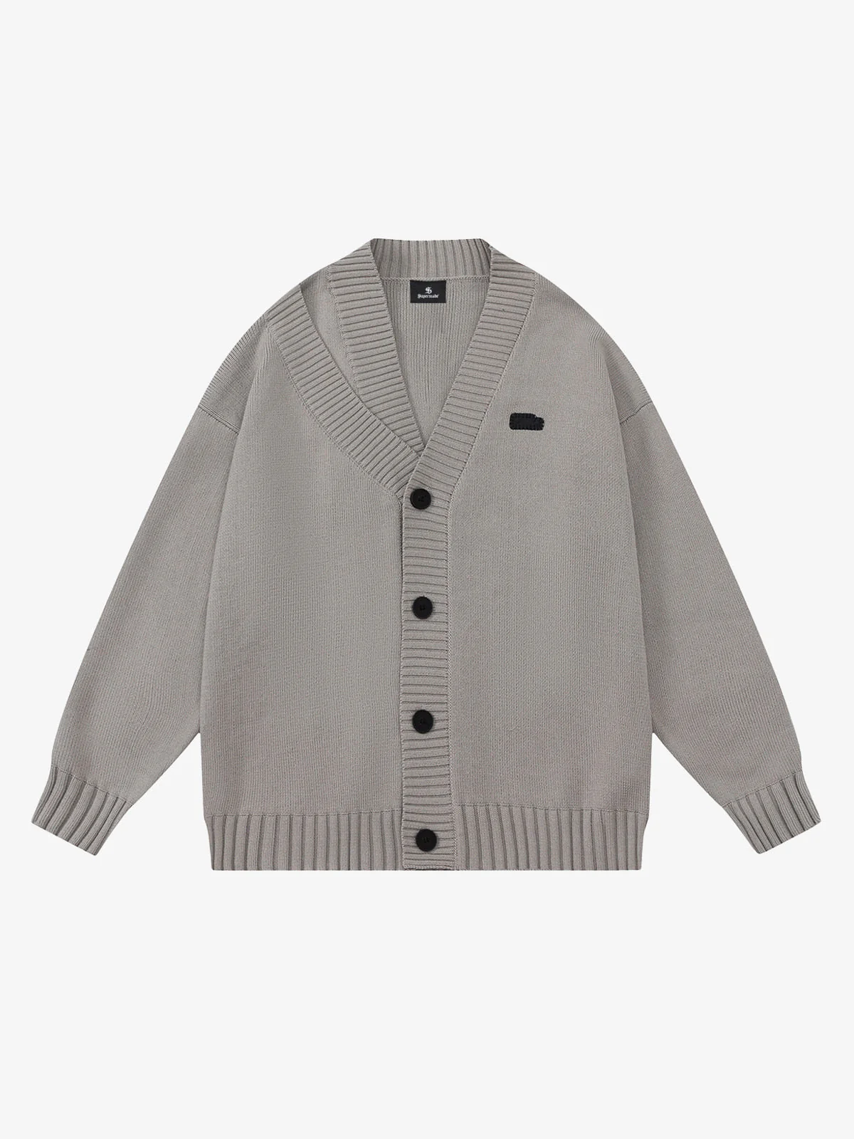 Layered Double V-Neck Ribbed Knit Cardigan