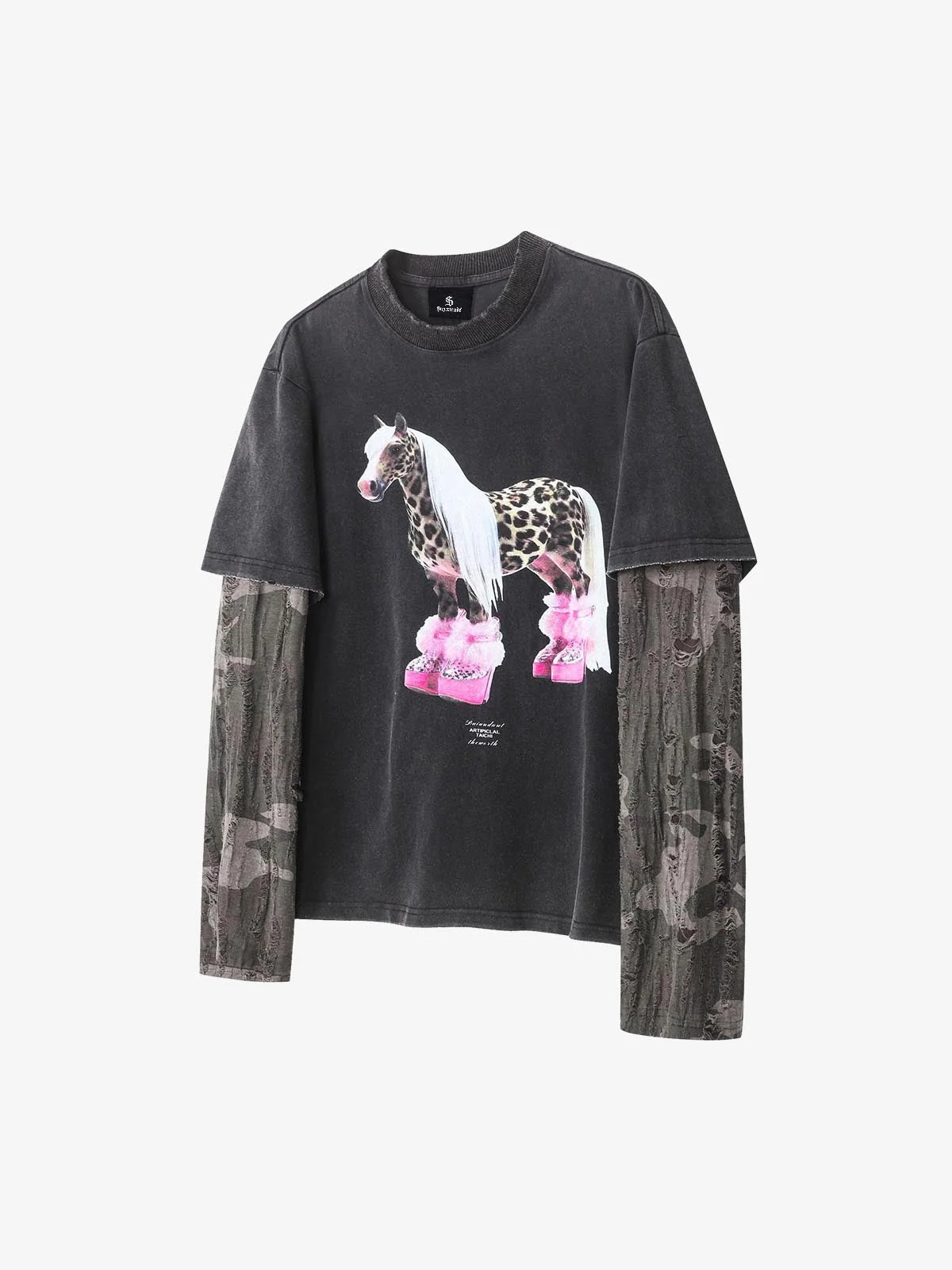 Layered Leopard Horse Graphic Long Sleeve T-Shirt