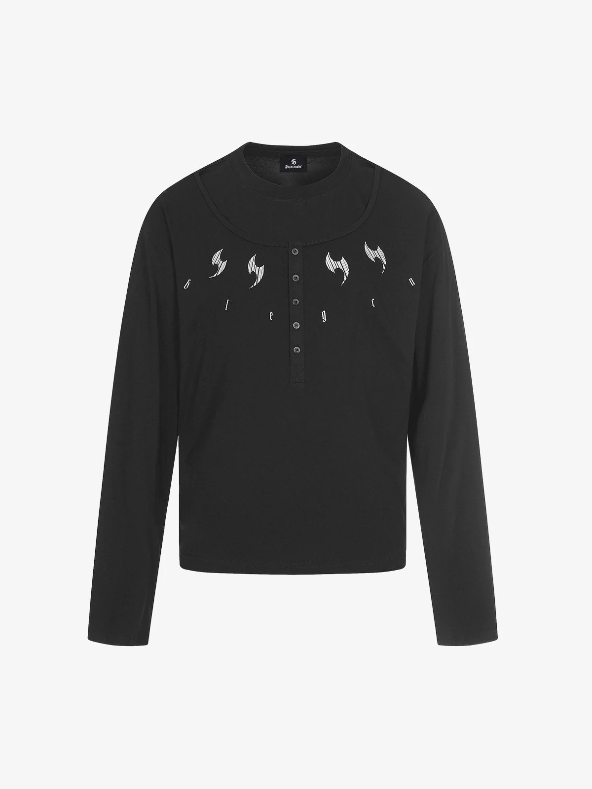 Layered Neck Button Detail Long Sleeve T-Shirt