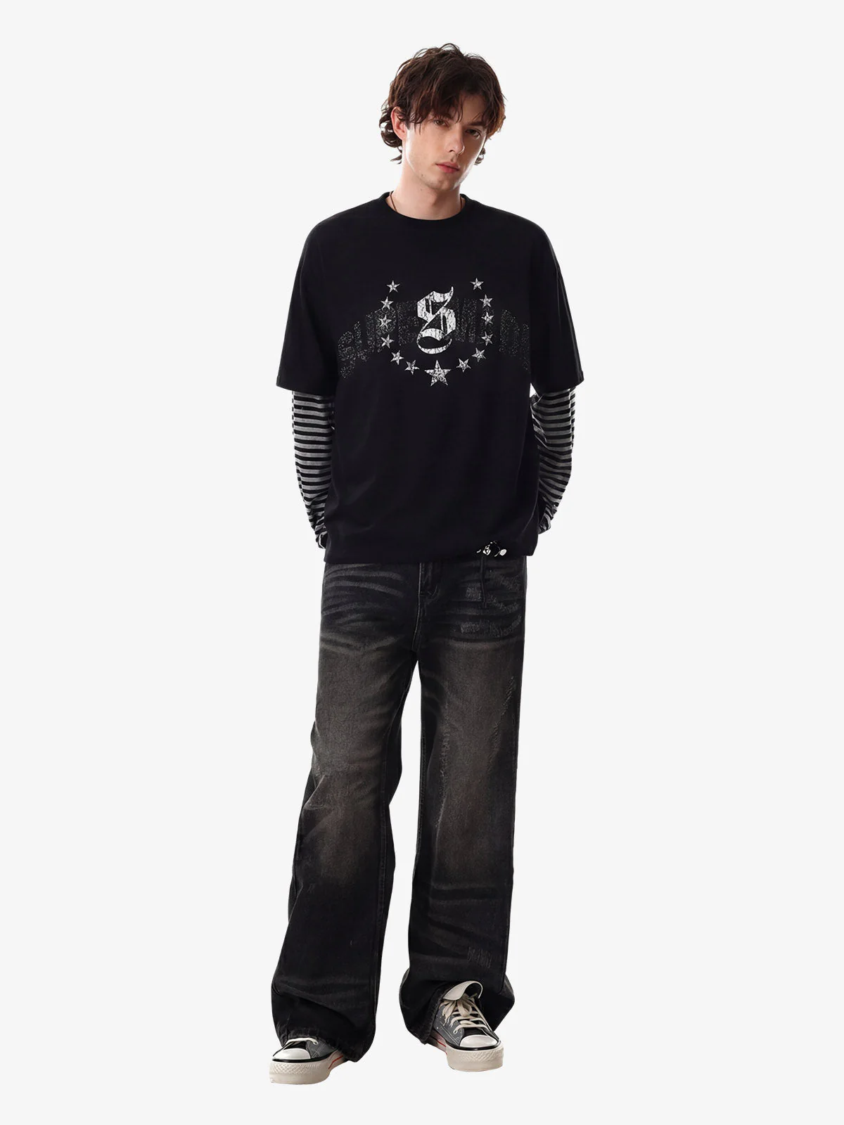 Layered Star Graphic Distressed T-Shirt - Image 3