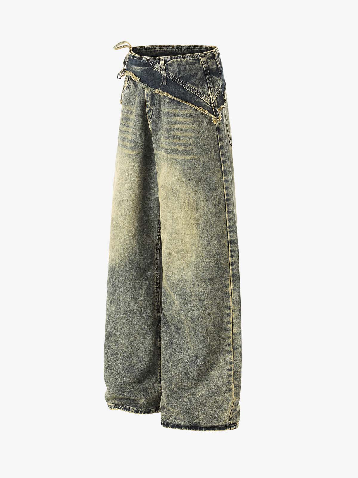 Layered Waist Tie Detail Vintage Wash Jeans - Image 2