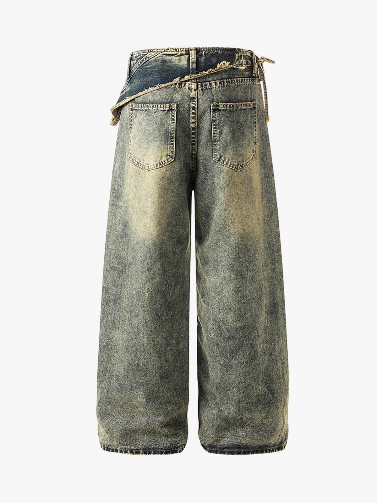 Layered Waist Tie Detail Vintage Wash Jeans - Image 3