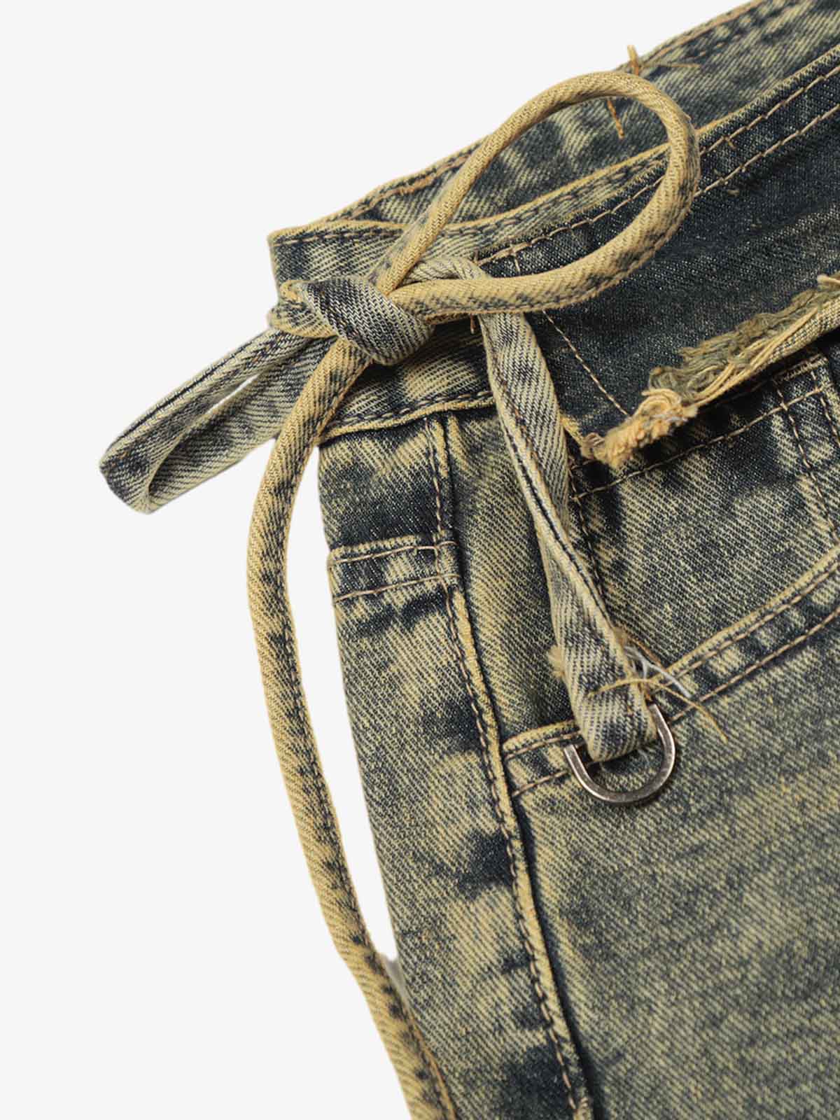 Layered Waist Tie Detail Vintage Wash Jeans - Image 5