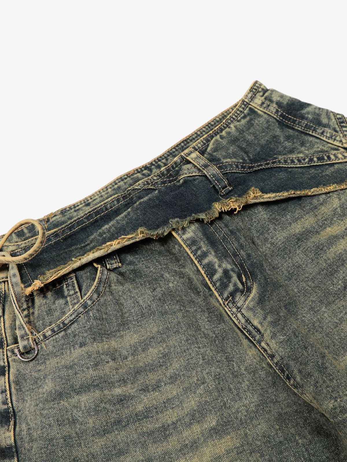 Layered Waist Tie Detail Vintage Wash Jeans - Image 6