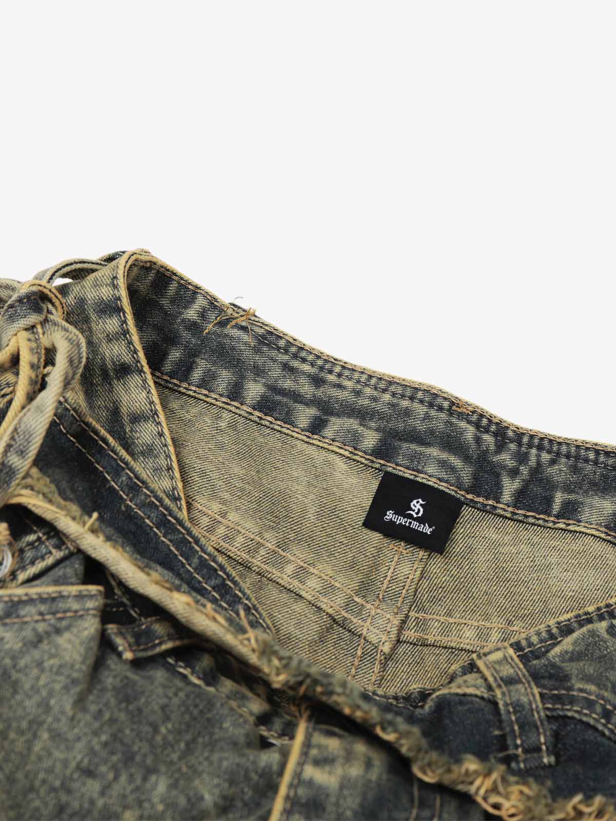 Layered Waist Tie Detail Vintage Wash Jeans - Image 9