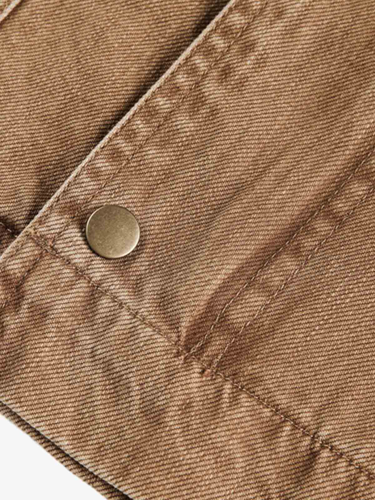 Leather Contrast Fold-Over Collar Multi Pocket Jacket - Image 10