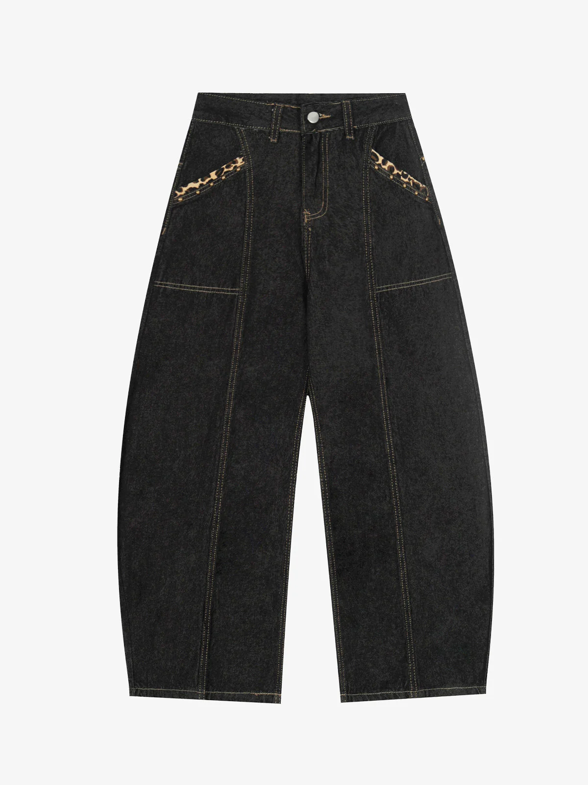 Leopard Patch Embroidered Curved-Leg Jeans