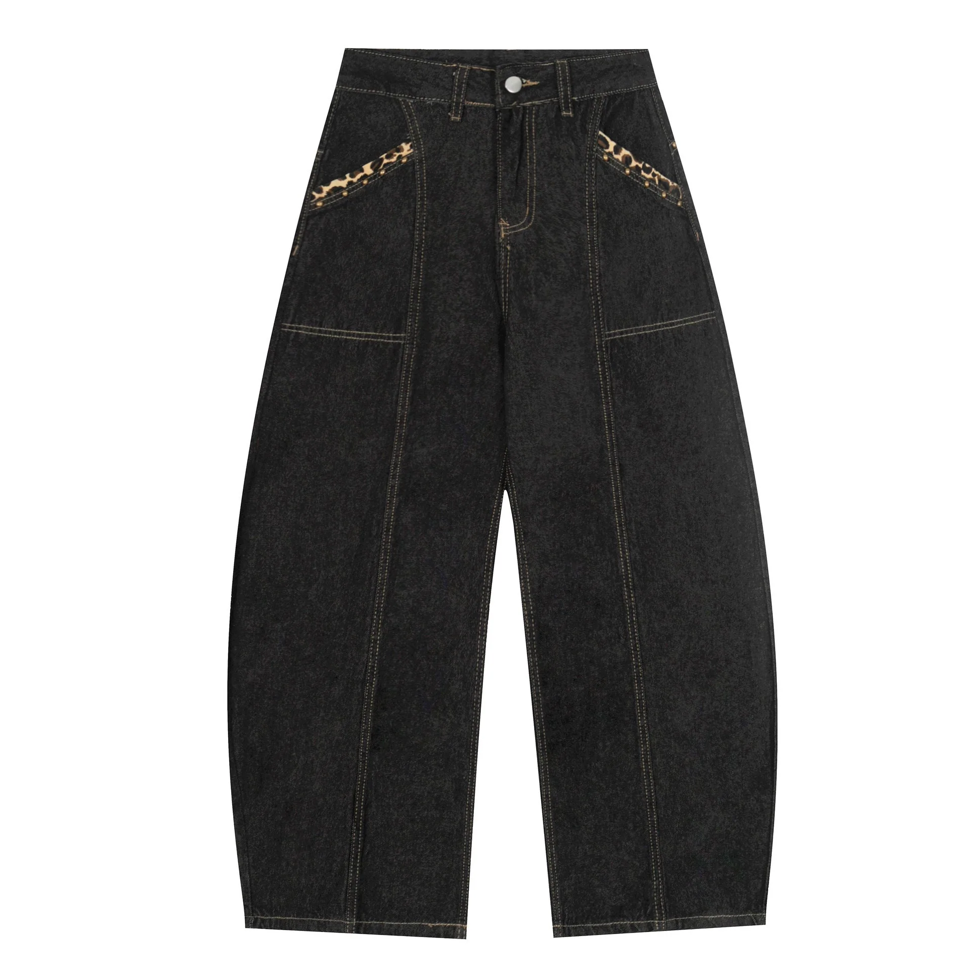 Leopard Patch Embroidered Curved-Leg Jeans - Image 9