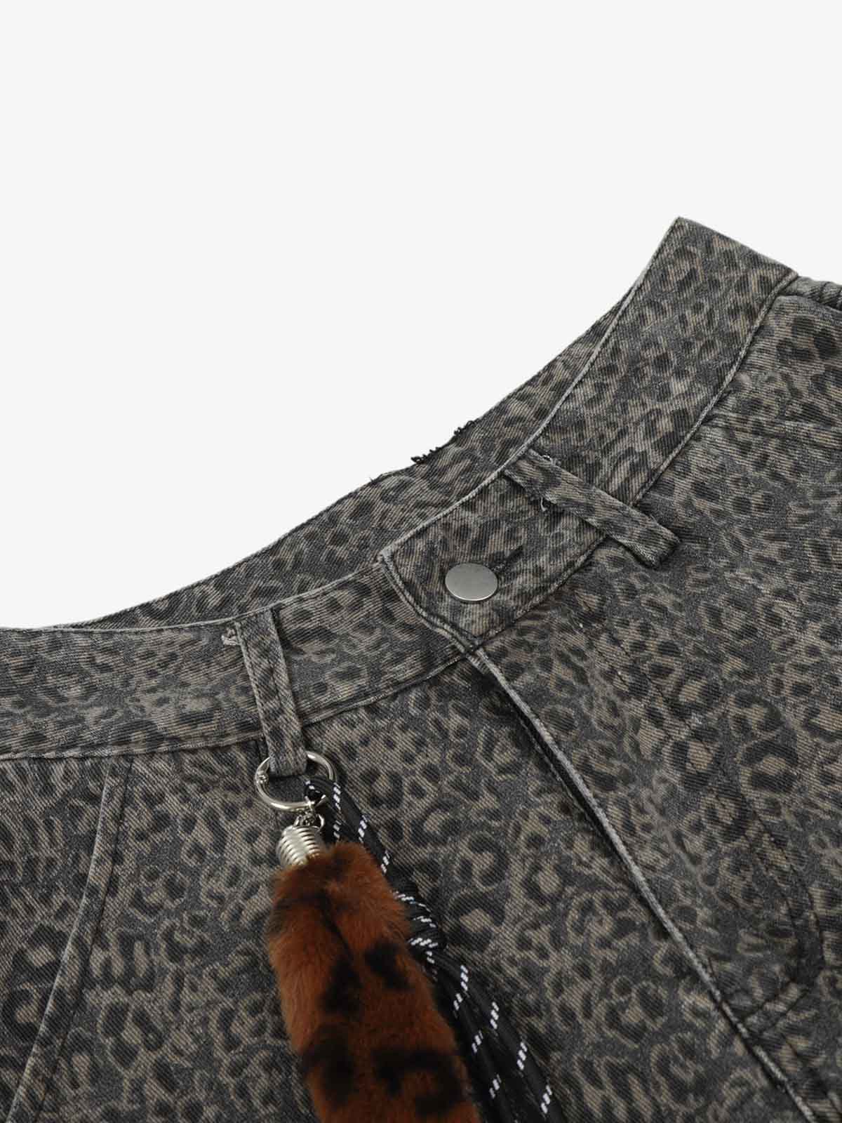 Leopard Pleated Wide Leg Denim Barrel Jeans - Image 5
