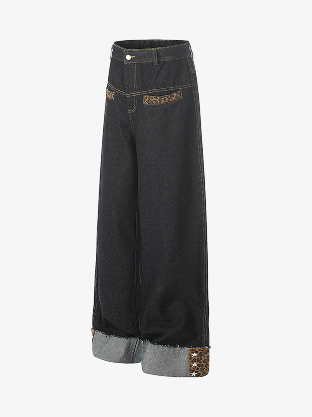 Leopard Print Trim Washed Jeans - Image 4