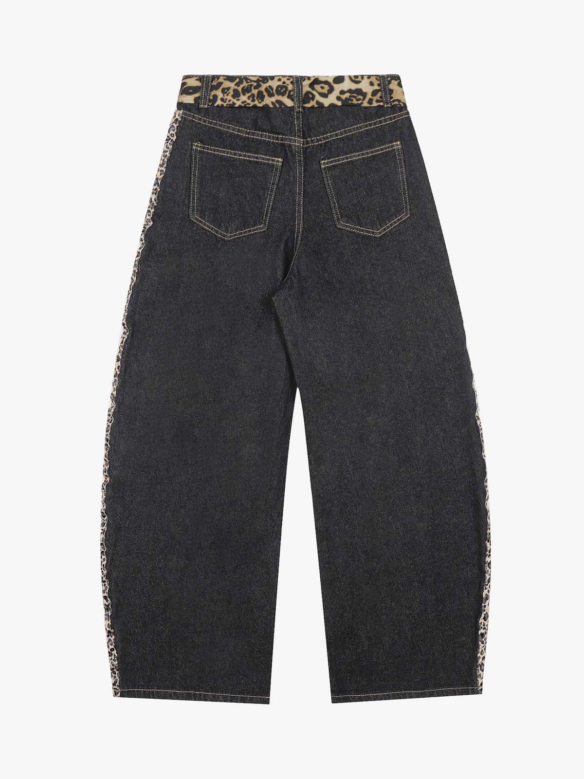 Leopard Side Panel Tie Belt Denim Barrel Jeans - Image 2